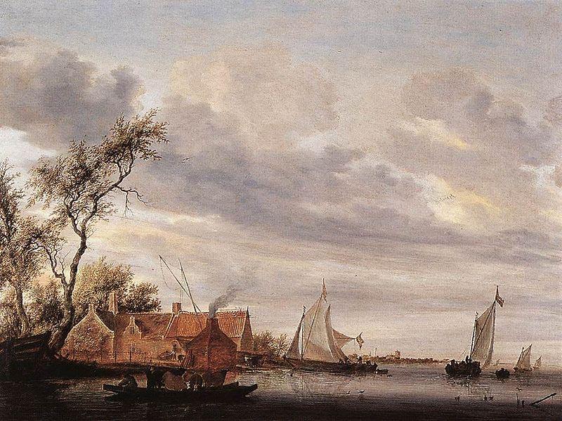 Salomon van Ruysdael River Scene with Farmstead oil painting image
